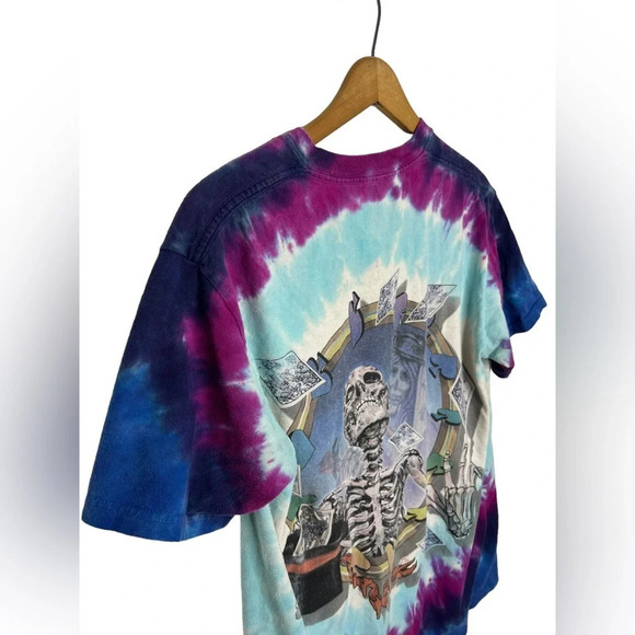 Vintage 1999 Grateful Dead Liquid Blue Tie Dye Skeleton Magician Double Sided - Picture 6 of 13